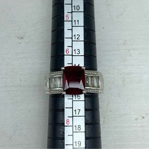 Sterling Silver Red Topaz Ring With White Topaz Accents All Square Cut Size 7